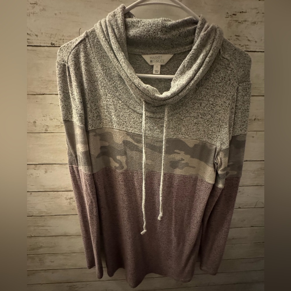 Market & Spruce Cowl Neck Sweater - Gray and Mauve